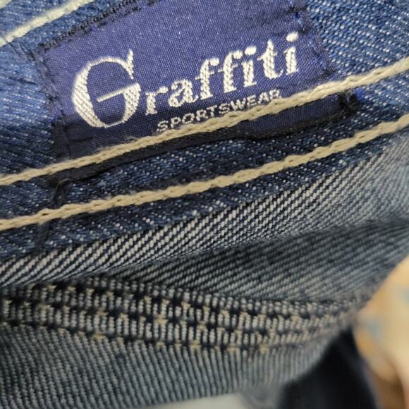 Vintage Graffiti Jeans Blue High Waist Straight Embroidery Pockets 80s Size 34 - Picture 13 of 16